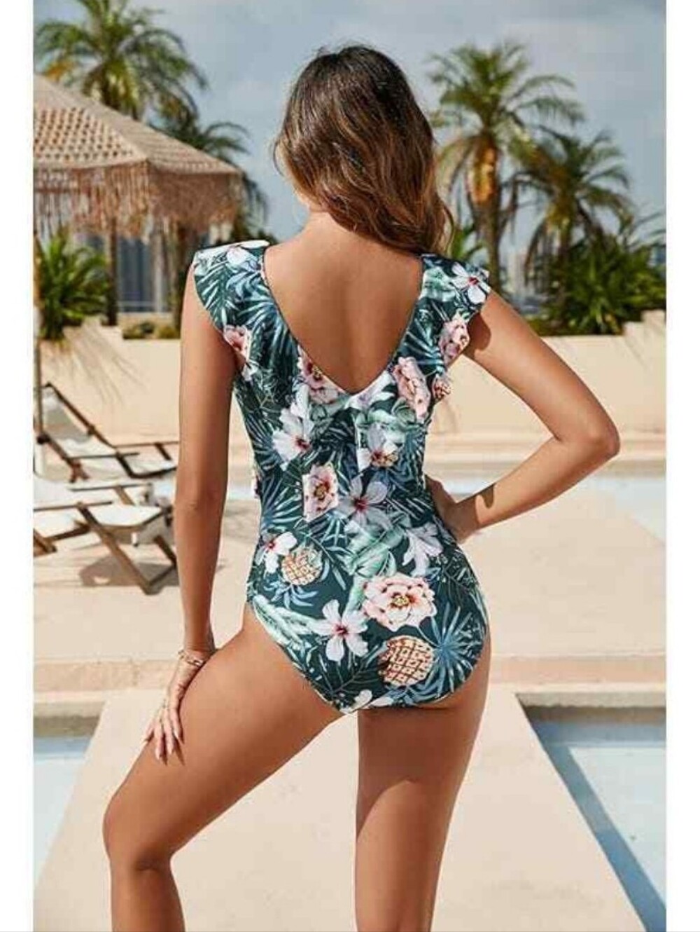 Blooming Jelly Tropical Print One-Piece Swimsuit‎ Ruffle Neckline Women Size XL - Picture 2 of 13